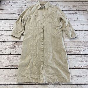 L.L. Bean Signature Shirt Dress Womens Medium Beige‎ Linen Blend Button Front